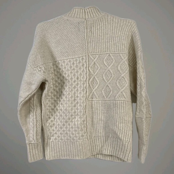 American Eagle Sweater Mens Small Ivory Cable Patchwork Mock Neck Pullover - Picture 3 of 11